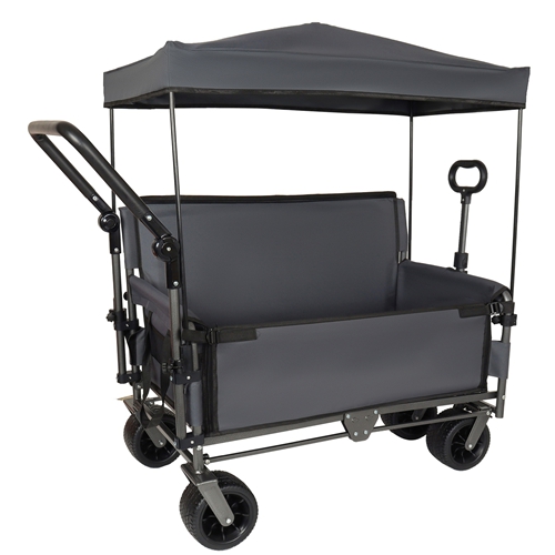 3-in-1 Folding Wagon Cart with Bench Seat Removable Canopy and Storage Collapsible Utility Wagon with Brakes 500lbs Capacity with All-Terrain Wheels f