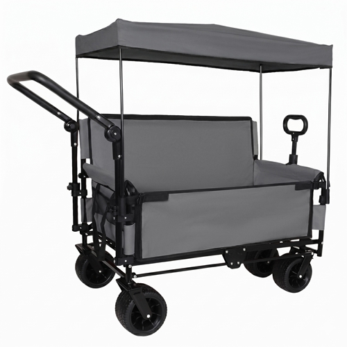 3-in-1 Folding Wagon Cart with Bench Seat Removable Canopy and Storage Collapsible Utility Wagon with Brakes 500lbs Capacity with All-Terrain Wheels f