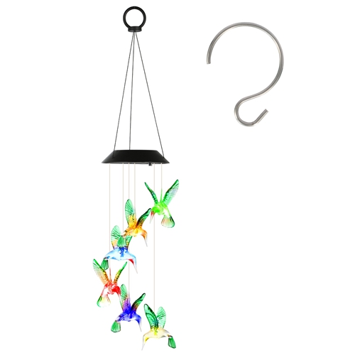 Solar Hummingbird Wind Chime 7 Color Changing Wind Chime for Outside IPX4 Waterproof Outdoor Garden Yard Decor