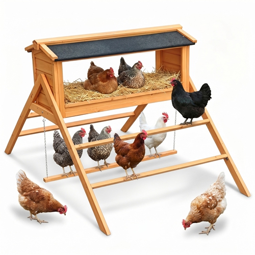 Forbidden to Sell on Temu Chicken Nesting Box with Perch and Waterproof Asphalt Roof, Solid Wood Hen Nesting House for Outdoor Chicken Coop, Large Pou