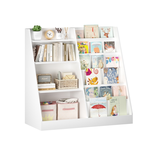 Kids Bookshelf with Toy Storage Organizer, 34.65x15.75x33.47in Wooden Bookcase Display Shelf for Kids, Multi-Tier MDF Book Storage Rack for Playroom B
