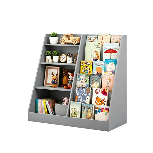 Kids Bookshelf with Toy Storage Organizer, 34.65x15.75x33.47in Wooden Bookcase Display Shelf for Kids, Multi-Tier MDF Book Storage Rack for Playroom B
