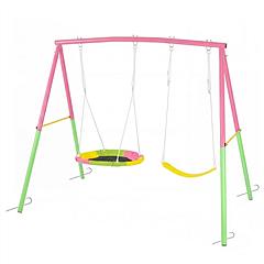 Swing Set for Backyard, 330lbs Swing Set with Heavy-Duty A-Frame Metal Outdoor Swing Stand, 1 Saucer Swing Seat & 1 Belt Swings Seat