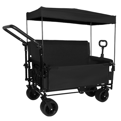3-in-1 Folding Wagon Cart with Bench Seat Removable Canopy and Storage Collapsible Utility Wagon with Brakes 500lbs Capacity with All-Terrain Wheels f