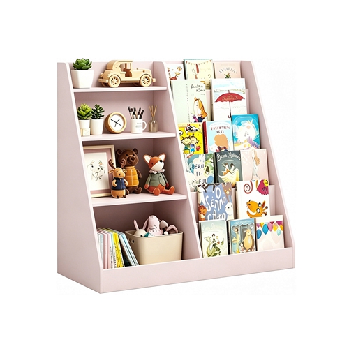 Kids Bookshelf with Toy Storage Organizer, 34.65x15.75x33.47in Wooden Bookcase Display Shelf for Kids, Multi-Tier MDF Book Storage Rack for Playroom B