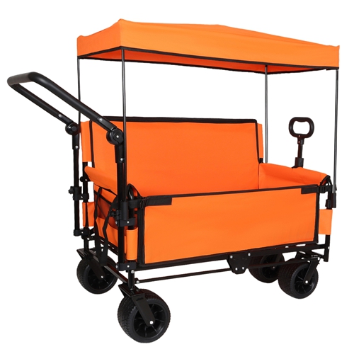 3-in-1 Folding Wagon Cart with Bench Seat Removable Canopy and Storage Collapsible Utility Wagon with Brakes 500lbs Capacity with All-Terrain Wheels f
