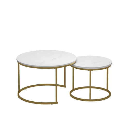 27.56in Nesting Coffee Table Set of 2 Round Coffee Tables with Marble Pattern MDF Top Metal Frame Space Saving Nesting End Tables 120LBS Max Load for 