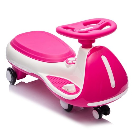 12V Kids Electric Wiggle Ride On Car, 2-in-1 Battery Powered Twist Car with Wireless Music, Controllable LED Lights & Flashing PU Wheels, Stable Frame