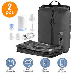 2Pcs 17L Vacuum Bags with Pump Clear Window Handle IP67 Waterproof TPU Vacuum Packing Cubes Travel Vacuum Seal Bags Packing Organizers for Clothing Lu