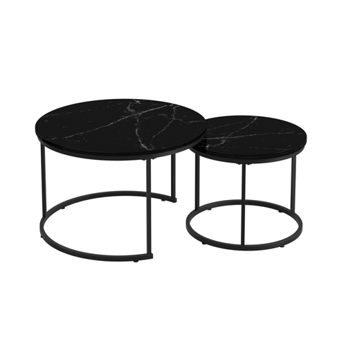 27.56in Nesting Coffee Table Set of 2 Round Coffee Tables with Marble Pattern MDF Top Metal Frame Space Saving Nesting End Tables 120LBS Max Load for 