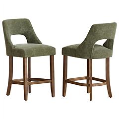 Cutout Back Counter Height Bar Stools Set of 2, Mid Century Chenille Upholstered Kitchen Island Stools with Solid Rubberwood Legs Cutout Back Counter Height Bar Stools Set of 2, Mid Century Chenille Upholstered Kitchen Island Stools with Solid Rubberwood Legs