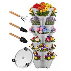 7 Tier Stackable Vertical Planter with Wheels Strawberry Planter Tower Space Saving Garden Planter with Drainage System Rolling Herb Flower Vegetable 