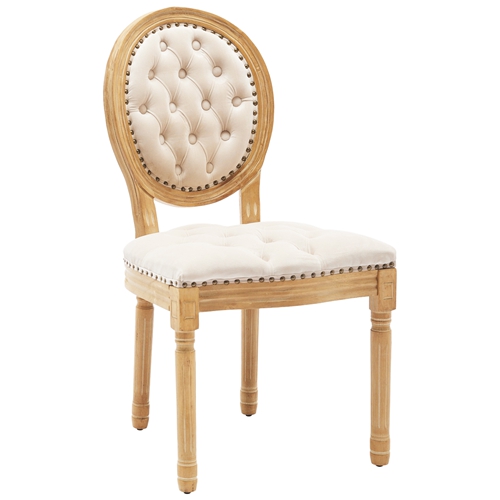 French Style Solid Wood Frame Tufted Velvet Dining Chairs Set of 2, Elegant Oval Back Kitchen Side Chairs for Dining Room & Living Room