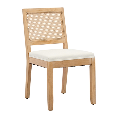Farmhouse Rattan Dining Chairs Set of 2, Mid Century Modern Cane Back Kitchen Side Chairs, Natural Rubberwood Frame Upholstered Dining Chairs for Dini