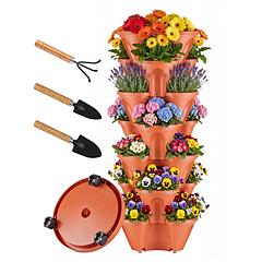7 Tier Stackable Vertical Planter with Wheels Strawberry Planter Tower Space Saving Garden Planter with Drainage System Rolling Herb Flower Vegetable 