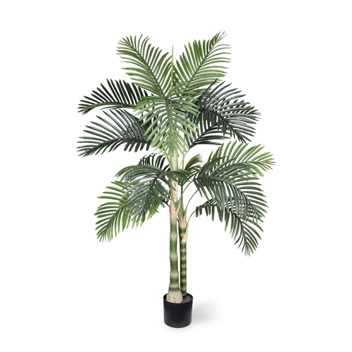 6FT Artificial Golden Cane Palm Tree with Black Plastic Pot, Realistic Faux Tropical Plant with PE Leaves and Flexible Branches for Indoor Outdoor Dec
