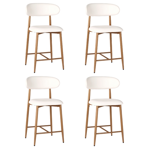 Set of 4 Modern Counter Height Bar Stools, Upholstered Linen Counter Stools with Curved Backrest Metal Legs for Kitchen Island