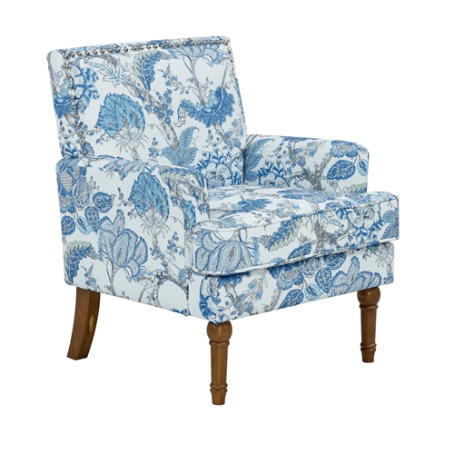 Floral Upholstered Accent Chair with Nailhead Trim, Solid Wood Legs, High-Density Foam Cushioned Armchair, Modern Farmhouse Reading Chair for Living R