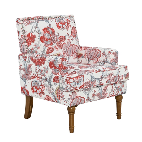 Floral Upholstered Accent Chair with Nailhead Trim, Solid Wood Legs, High-Density Foam Cushioned Armchair, Modern Farmhouse Reading Chair for Living R