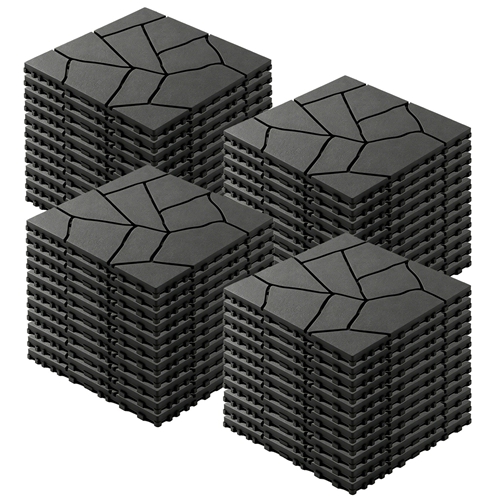 44Pcs Per Set 12 Inch Stone Pattern Interlocking Patio Deck Tiles, DIY Modular Outdoor Indoor Flooring Tiles, Waterproof PP Interlock Floor Tile for B