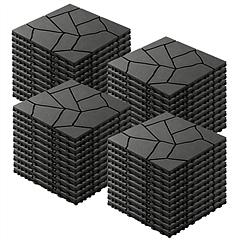 44Pcs Per Set 12 Inch Stone Pattern Interlocking Patio Deck Tiles, DIY Modular Outdoor Indoor Flooring Tiles, Waterproof PP Interlock Floor Tile for B
