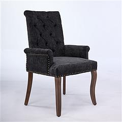 Upholstered Chenille Fabric Tufted Arm Dining Chair, Curved Solid Rubberwood Legs, Elegant Nailhead Trim Accent Chair for Dining Room Living Room & Of