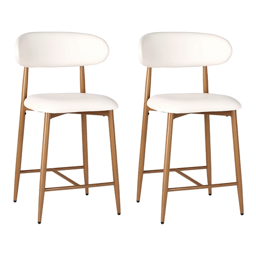 Set of 2 Modern Counter Height Bar Stools, Upholstered Linen Counter Stools with Curved Backrest Metal Legs for Kitchen Island