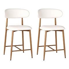 Set of 2 Modern Counter Height Bar Stools, Upholstered Linen Counter Stools with Curved Backrest Metal Legs for Kitchen Island