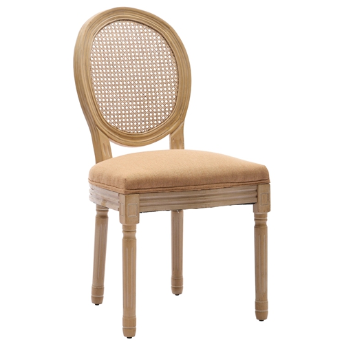 French Style Oval Rattan Back Dining Chairs Set of 2, Solid Wood Kitchen Side Chairs for Dining Room, Living Room & Restaurant