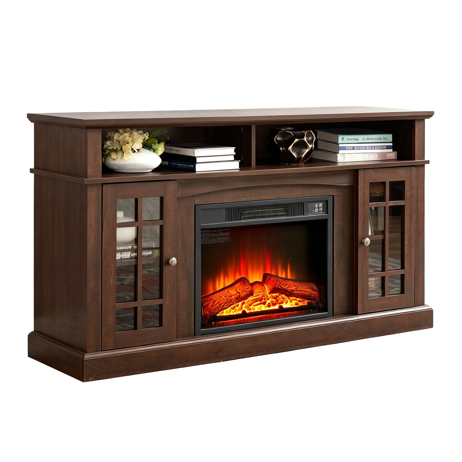 Classic 58" TV Stand with 23" Fireplace Glass Door Cabinets & Adjustable Shelves, Media Entertainment Center for TVs up to 65", Living Room Media Cons