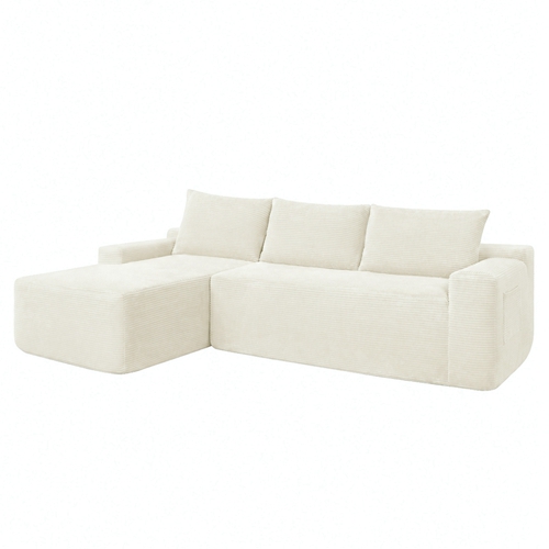 Forbidden to Sell on AliExpress 96.9" Cloud L-Shaped Corduroy Sectional Sofa with Chaise Lounge, Modular Reversible Corner Couch with Side Pocket for 