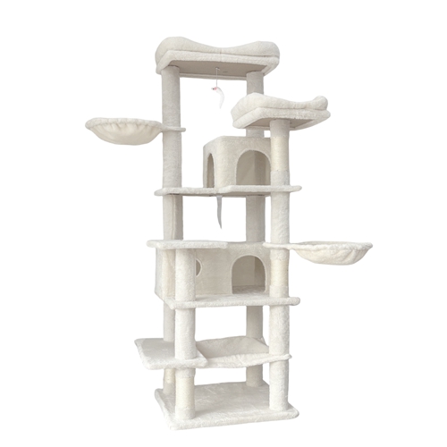 68in Multi-Level Cat Tree Tower with Hammocks, Cat Condo, Hanging Basket, Removable Cushions & Sisal Scratching Posts, Plush Cat Activity Center for I