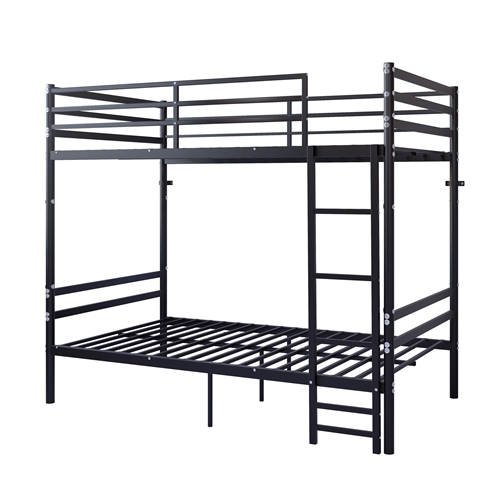 Twin Over Twin Metal Bunk Bed with Ladder and Full-Length Guardrails Heavy-Duty Iron Bunk Bed Frame No Box Spring Needed Space-Saving Bedroom Furnitur