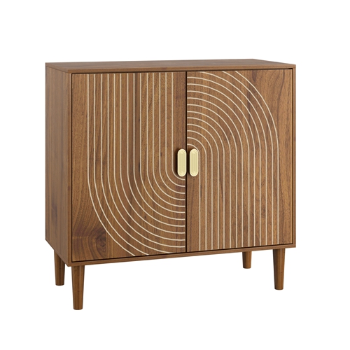 Line Groove Walnut Buffet Sideboard Cabinet, 2 Door Accent Storage Cabinet with Adjustable Shelf for Living Room Entryway Kitchen Office