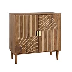 Line Groove Walnut Buffet Sideboard Cabinet, 2 Door Accent Storage Cabinet with Adjustable Shelf for Living Room Entryway Kitchen Office