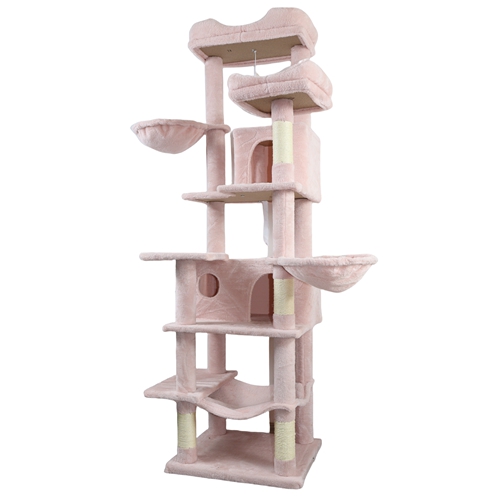 68in Multi-Level Cat Tree Tower with Hammocks, Cat Condo, Hanging Basket, Removable Cushions & Sisal Scratching Posts, Plush Cat Activity Center for I