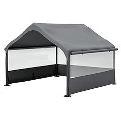4\'x4\'x3\' Extra Large Outdoor Dog House Tent Breathable Outdoor Enclosure with 3-Sided Roll-Up Mesh Windows Ground Stakes Storage Bag for Dogs, Cats