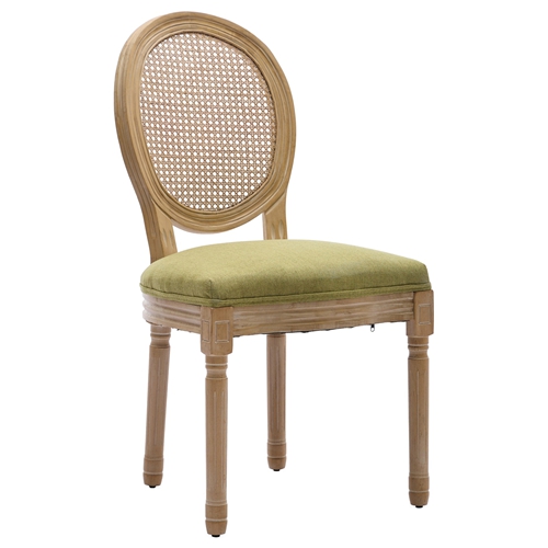 French Style Oval Rattan Back Dining Chairs Set of 2, Solid Wood Kitchen Side Chairs for Dining Room, Living Room & Restaurant