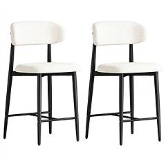 Set of 2 Modern Counter Height Bar Stools, Upholstered Linen Counter Stools with Curved Backrest Metal Legs for Kitchen Island