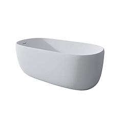 51 Inch Matte White Oval Freestanding Resin Stone Soaking Tub, Solid Surface Freestanding Bathtub with Pop-Up Drain & Overflow for Bathroom