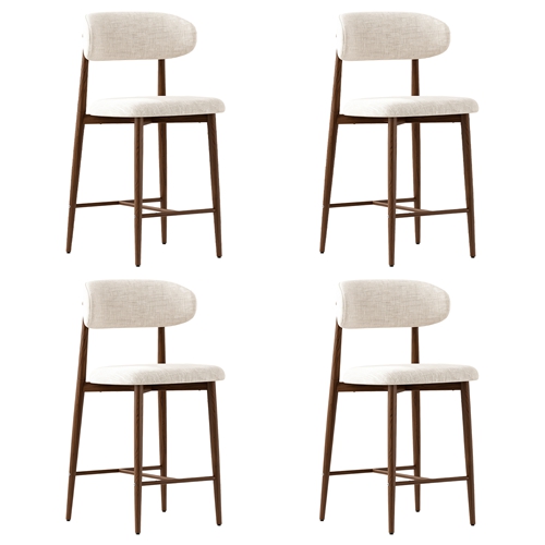 Set of 4 Modern Counter Height Bar Stools, Upholstered Linen Counter Stools with Curved Backrest Metal Legs for Kitchen Island