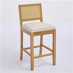 Set of 2 Full Solid Rubberwood Rattan Back Bar Stools, Matte Linen Upholstered Counter Height Stools with S-Spring Cushion, Rustic Natural Counter Cha Set of 2 Full Solid Rubberwood Rattan Back Bar Stools, Matte Linen Upholstered Counter Height Stools with S-Spring Cushion, Rustic Natural Counter Cha