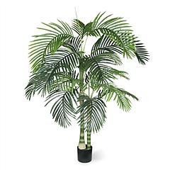 6FT Artificial Golden Cane Palm Tree with Black Plastic Pot, Realistic Faux Tropical Plant with PE Leaves and Flexible Branches for Indoor Outdoor Dec