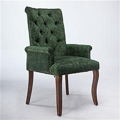 Upholstered Chenille Fabric Tufted Arm Dining Chair, Curved Solid Rubberwood Legs, Elegant Nailhead Trim Accent Chair for Dining Room Living Room & Of
