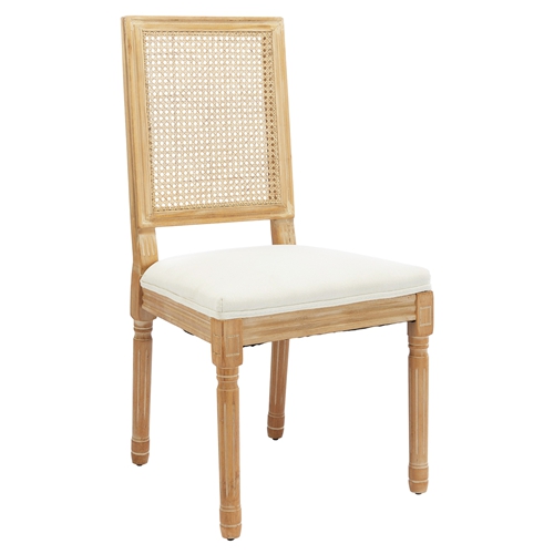 French Country Dining Chairs Set of 2, Solid Rubberwood Side Chairs with Cane Back, Upholstered Linen Seat & Carved Turned Legs for Dining Room, Kitch