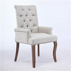 Upholstered Chenille Fabric Tufted Arm Dining Chair, Curved Solid Rubberwood Legs, Elegant Nailhead Trim Accent Chair for Dining Room Living Room & Of