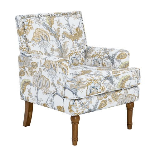 Floral Upholstered Accent Chair with Nailhead Trim, Solid Wood Legs, High-Density Foam Cushioned Armchair, Modern Farmhouse Reading Chair for Living R