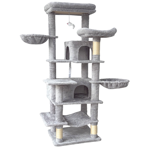 68in Multi-Level Cat Tree Tower with Hammocks, Cat Condo, Hanging Basket, Removable Cushions & Sisal Scratching Posts, Plush Cat Activity Center for I