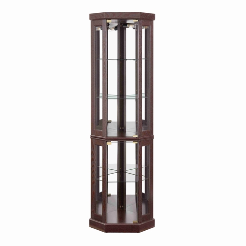 5-Tier Lighted Corner Curio Display Cabinet Adjustable Glass Display Case with Light Bulb Anti-Tipping Hardware for Collectibles, Wine & Decor