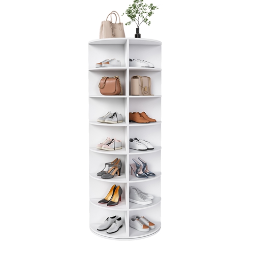 Rotating Shoe Rack Tower, 7-Tier Spinning Storage Rack, Free Standing 360° Revolving Shoe Organizer, Holds 28 Pairs of Shoes (7-Tier,White)